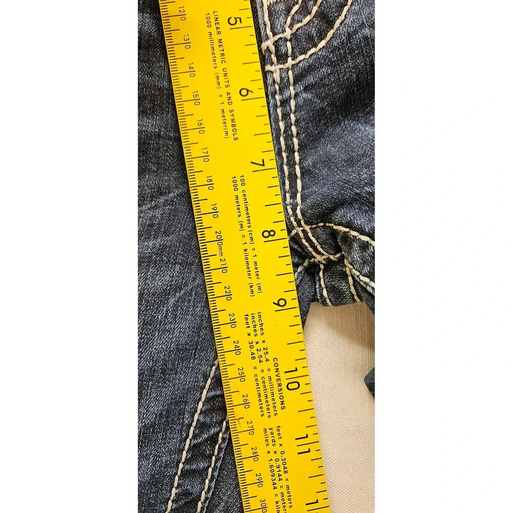 Miss Me Mid Rise Easy Cuffed Straight Leg Jeans Dark Wash Embellished Size 28
